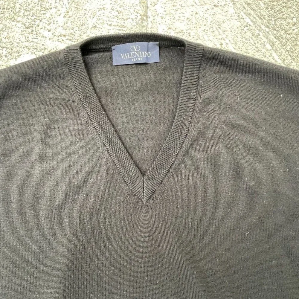 Valentino Men Sweater Black Long Sleeve Pull Over V Neck Size 56 XXL Authentic - Picture 6 of 9